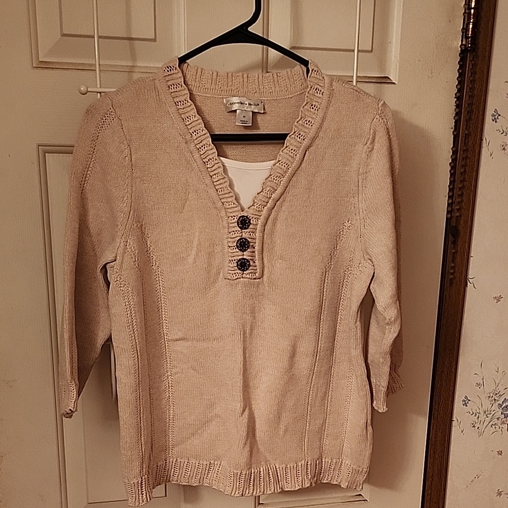 Christopher & Banks Cream V-Neck Sweater with Button Accents